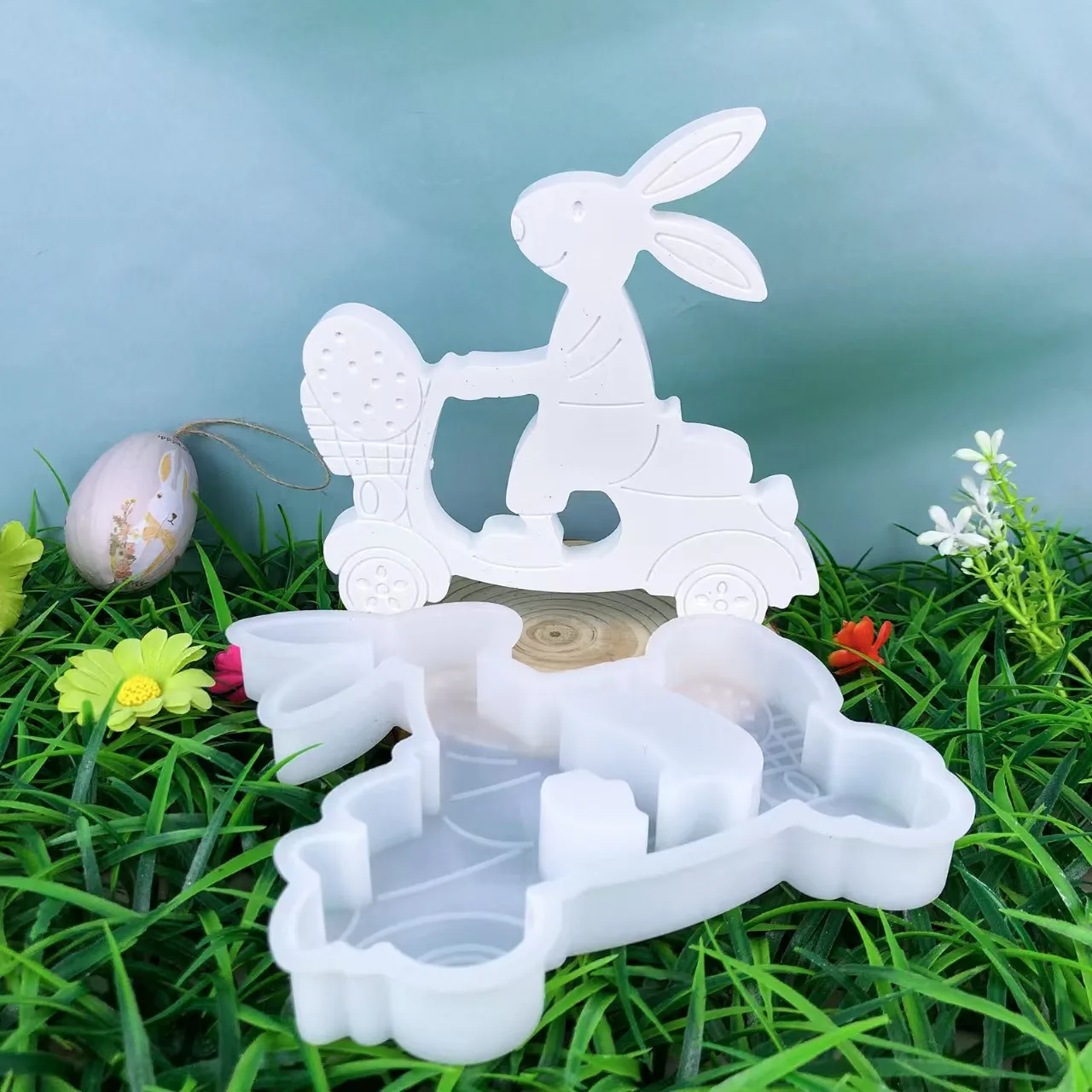 Easter Rabbit Egg Cycling Ornaments Silicone Mold DIY Epoxy Resin Cement Gypsum Pouring Mold Crafts Decoration