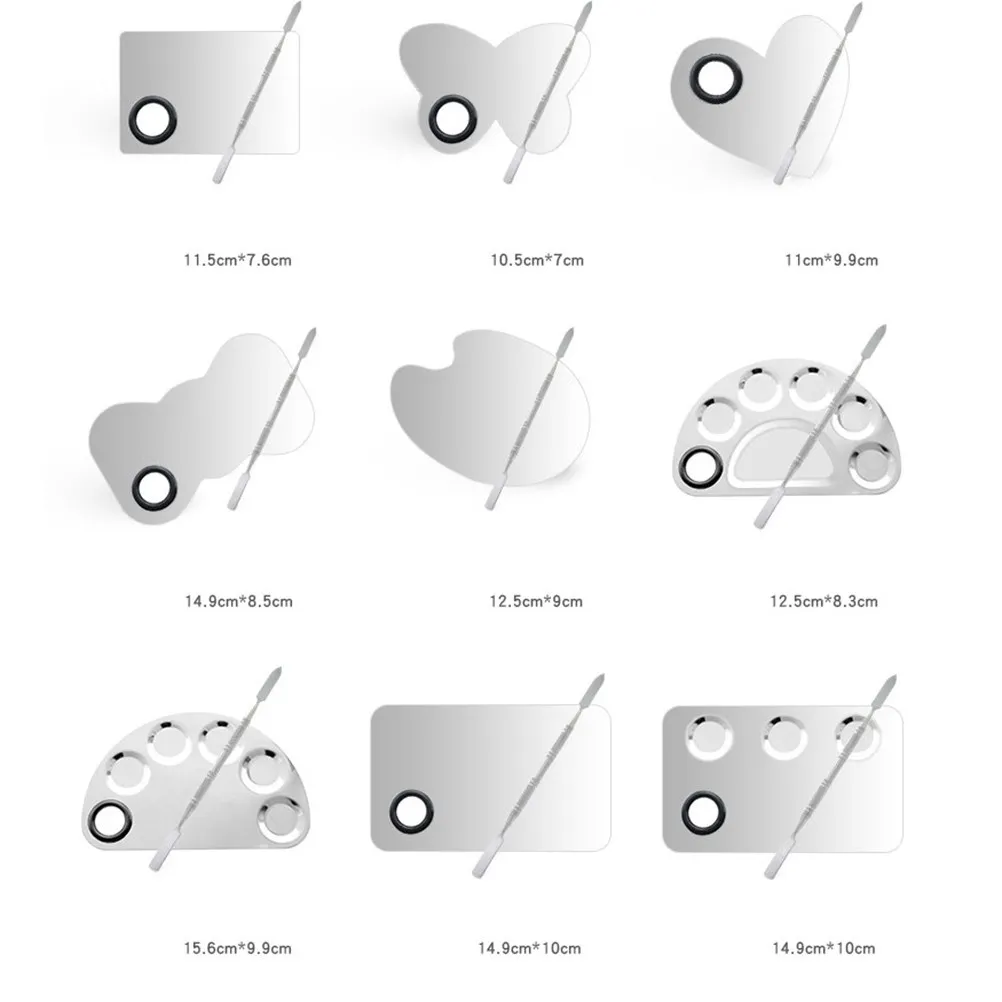 1Set Miniature Stainless Steel Nail Art Palette Semicircle Shape Easy Clean Makeup Mixing Tool Professional Salon DIY Kit view 5