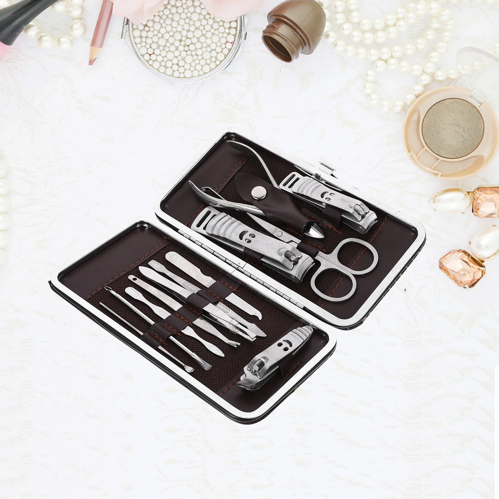 12개입 매니큐어 페디큐어 세트 스테인리스 스틸 네일 케어 키트 여행용 개인 관리 네일 클리퍼 매니큐어 키트 페디큐어 세트