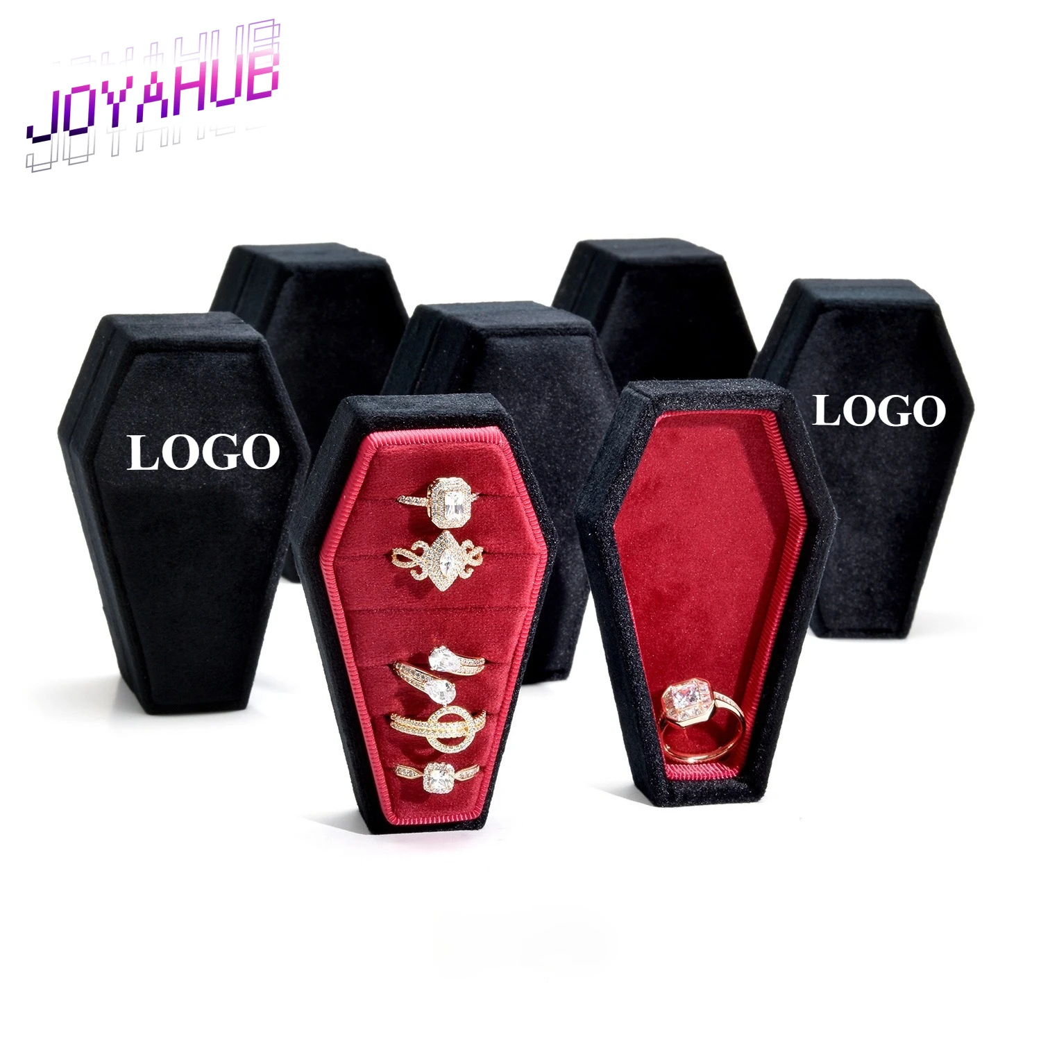 

Индивидуальный логотип, готический бархат, коробка для колец в виде гроба на Хэллоуин, чехол для хранения ювелирных изделий, подарочная упаковка для ювелирных изделий, подарочная коробка для брендового дома