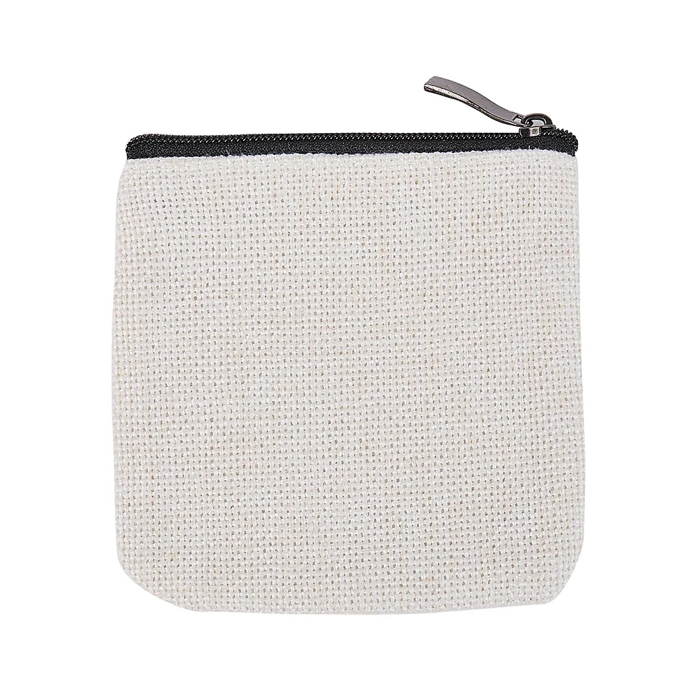 Tas penyimpanan Linen sublimasi panas kosong untuk Gelang desain kustom dompet koin kantong pengganti Linen dengan ritsleting