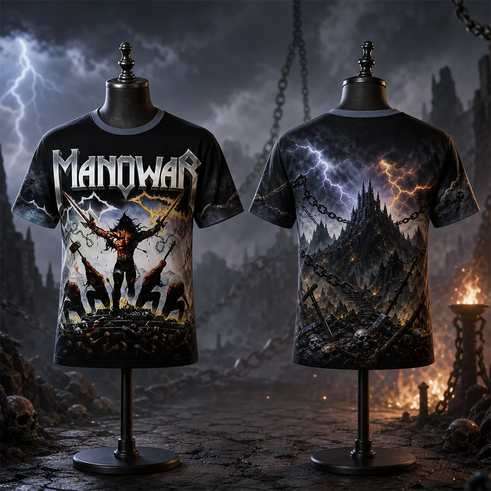 Unisex MANOWAR Rock Hip-Hop 3D-Druck Eltern-Kind-T-Shirt, schnell trocknend, atmungsaktiv, kurzärmelig, lässig, modisch, Sommer-Top – Detail 8