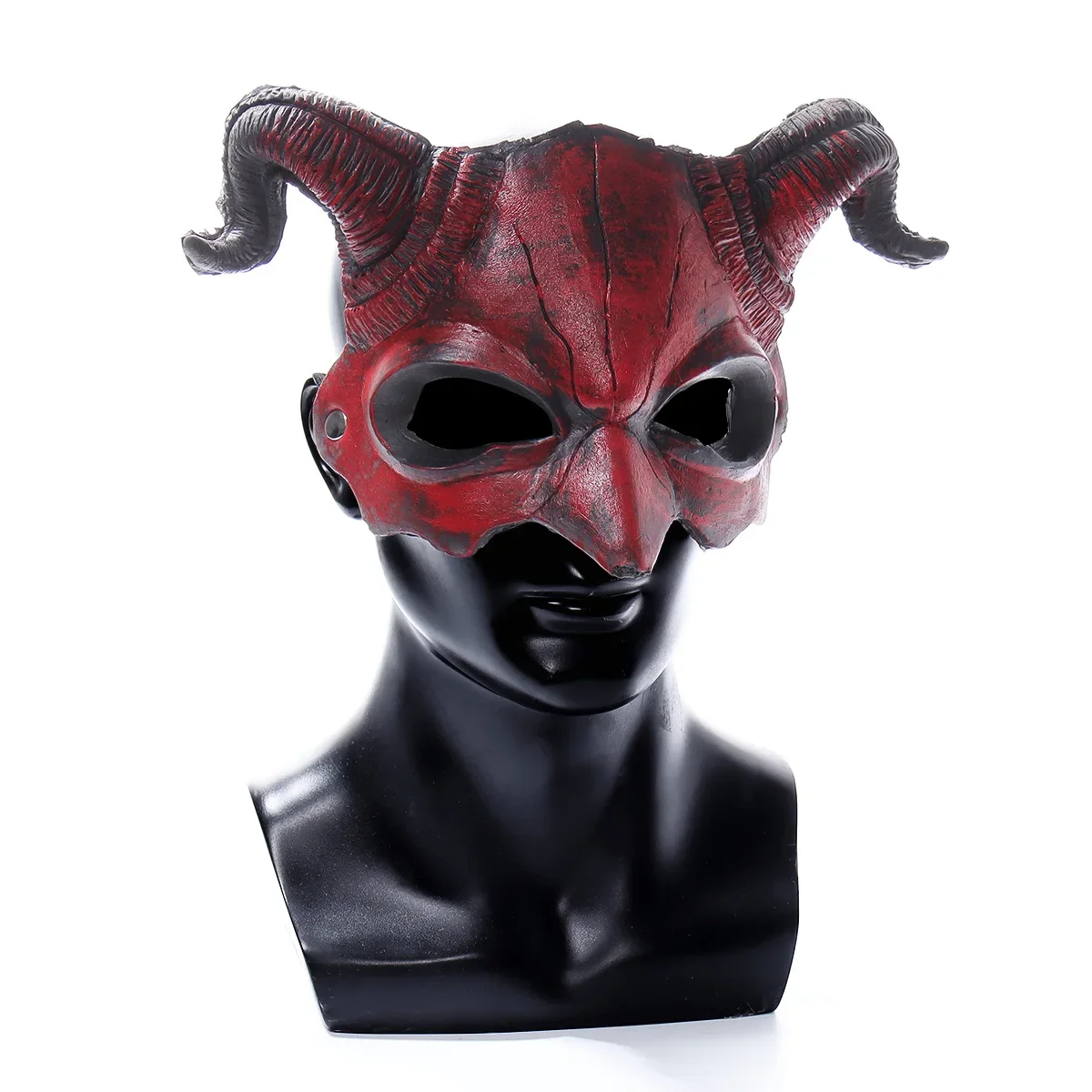 สยองขวัญสีแดงปีศาจ Horns PU หน้ากากคอสเพลย์ปีศาจครึ่งหน้าสัตว์มอนสเตอร์ Headpiece ฮาโลวีน Haunted House Party เครื่องแต่งกาย Props