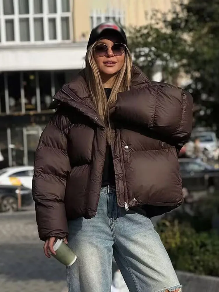 HH, nueva moda para mujer, abrigos sueltos de manga larga, cuello alto sólido, botones con capucha, cremallera, chaquetas cálidas informales de invierno para mujer, 2 colores