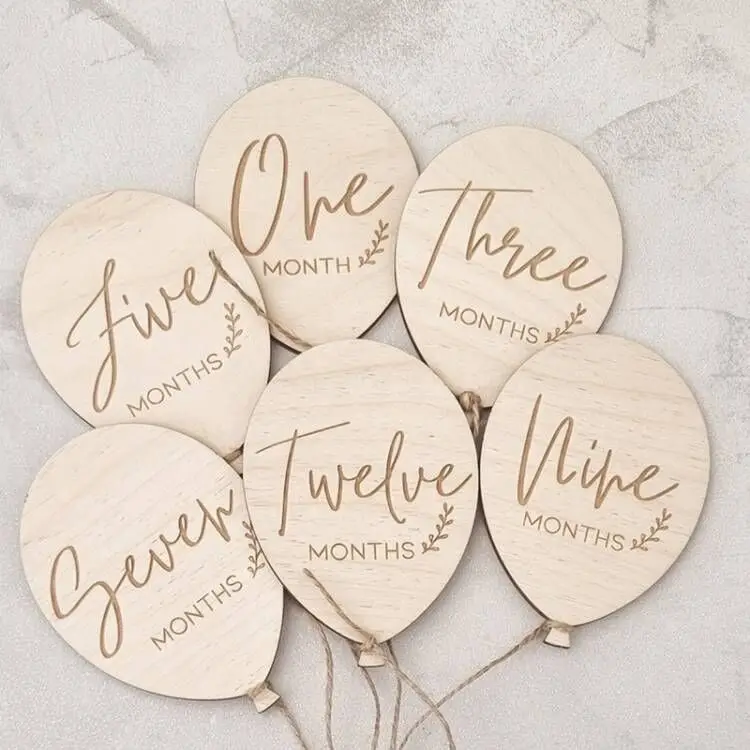 Wooden Milestone Baby Balloon Word Signs Baby Room Photography  ,New Baby Month Cards | New Baby Gift