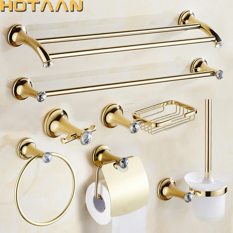 Stainless Steel Gold Plated Bathroom Hardware Set Towel Rack Toilet Paper Holder Towel Bar Hook Bathroom Accessories Set