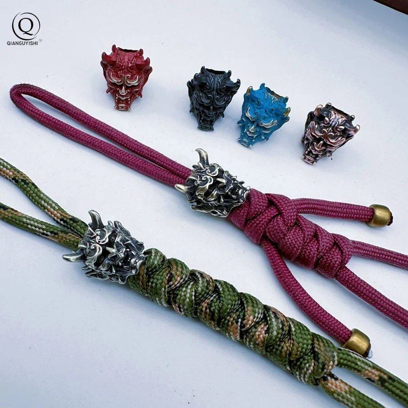 Japanese Demon Samurai Brass Knife Bead EDC DIY Paracord Woven Bracelets Lanyard Pendant Accessories Outdoor Tool Hangings Decor