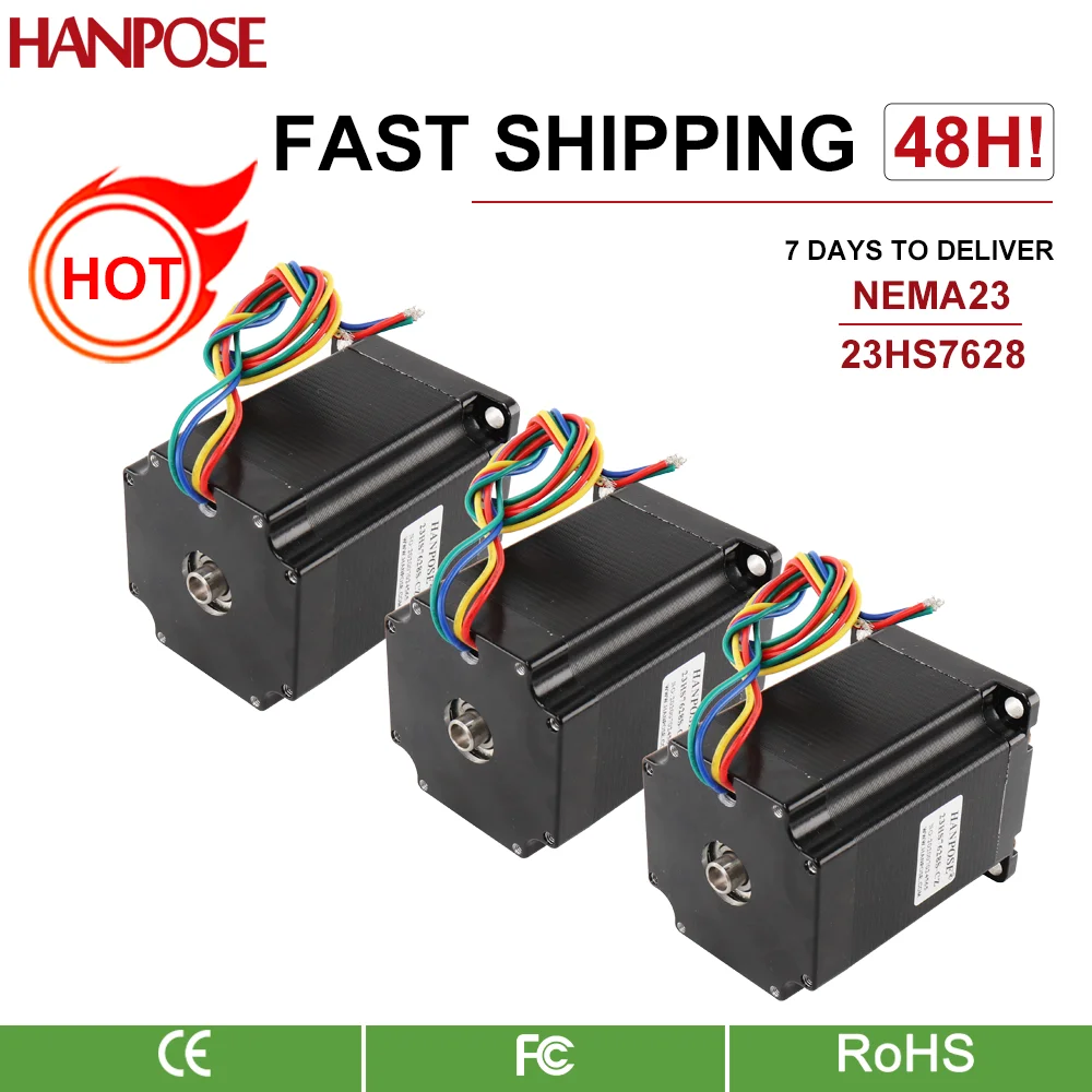 

HANPOSE 3PCS 2.8A 189N.cm 76mm Nema23 Stepper Motor 23HS7628-CZ motor Bottom outlet of magnetic hole for CNC milling mach