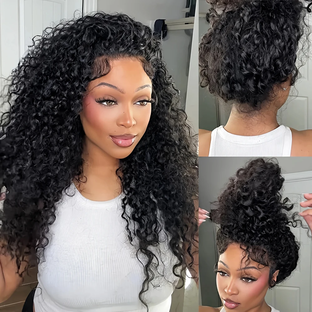 غلويليس 3 في 1 موجة المياه مجعد نصف الباروكات شعر الإنسان لا الغراء ارتداء للذهاب البورمية نصف شعر مستعار مع حزام Invisi الرباط سلس