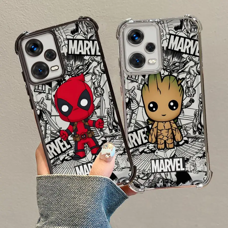 

Cartoon Marvel Deadpool Groot Case for Redmi Note 14 13 Pro Plus 9 10 11 12 Pro 11S 10Lite 12S 9S 10S Clear Cover