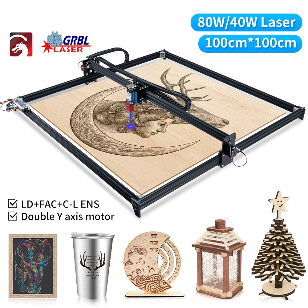 40W/80W 15W CNC GRBL Laser Engraver Machine TTL /PWM Control DIY 100*100cm Engraveing Machine Desktop CNC Router/Cutter