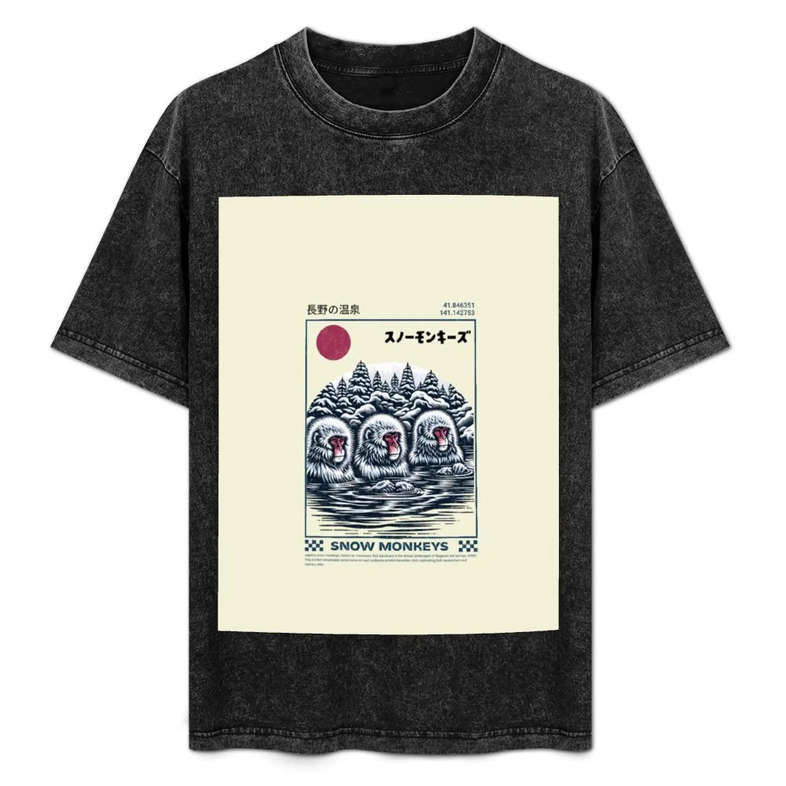 

Snow Monkeys, Japanese Macaques Bathing in Hot Springs T-Shirt Casual Basic Short Sleeve T-Shirt