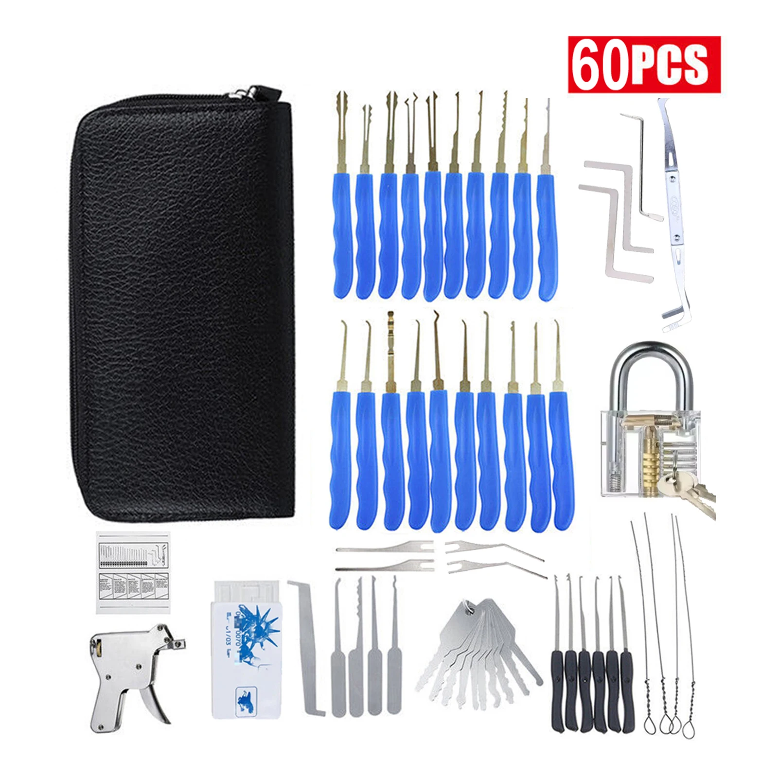 

60pcs/1set Locksmith Tool with Training Lock Grey Handle Assorted Picks Broken key Extractor Beginner Practice Professional Safe