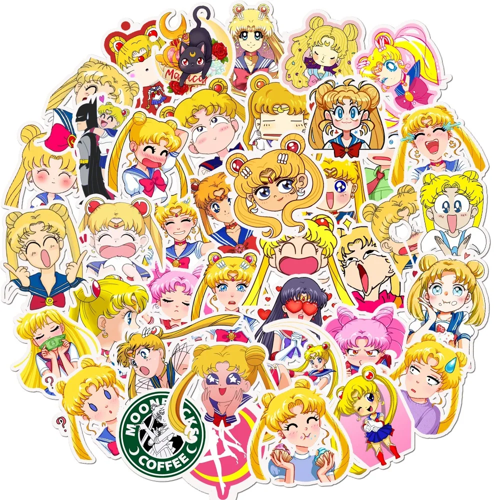 50Pcs Anime Sailor Moon Stickers Kawaii Girls DIY Luggage Water Bottle Phone Book Case Waterproof Cartoon Sticker Kids Gift Toy