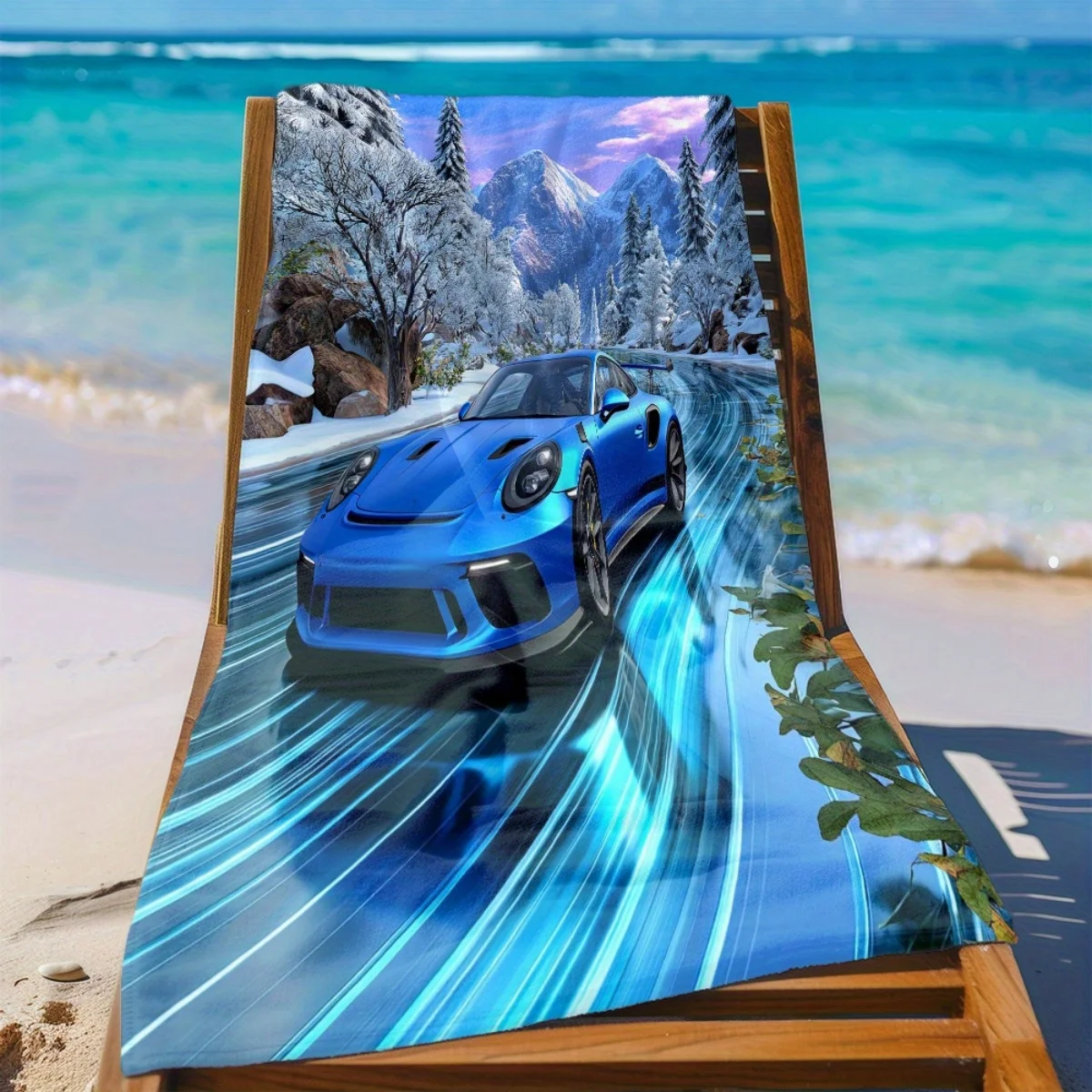 Single Car Design Towel - Gentle, Highly Absorbent, Lightweight & Fast-Drying, Ideal for Beach, Swimming Pool, Travel, Camping