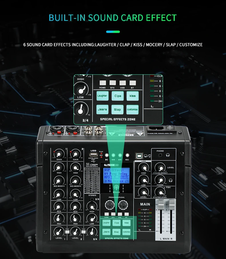خلاط رقمي احترافي من سلسلة TLF Xtuga SK مع 24 تأثير DSP 6 وبطاقة صوت مدمجة