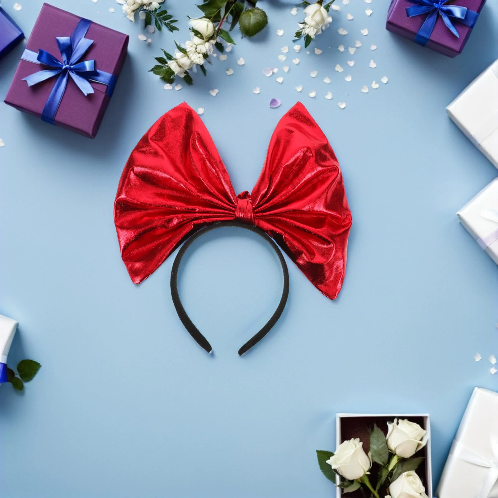 

2Pcs Headband Large Red Bow Knot Hairband Comfortable Fit Festive Holiday Party Headdress for Photo Props
