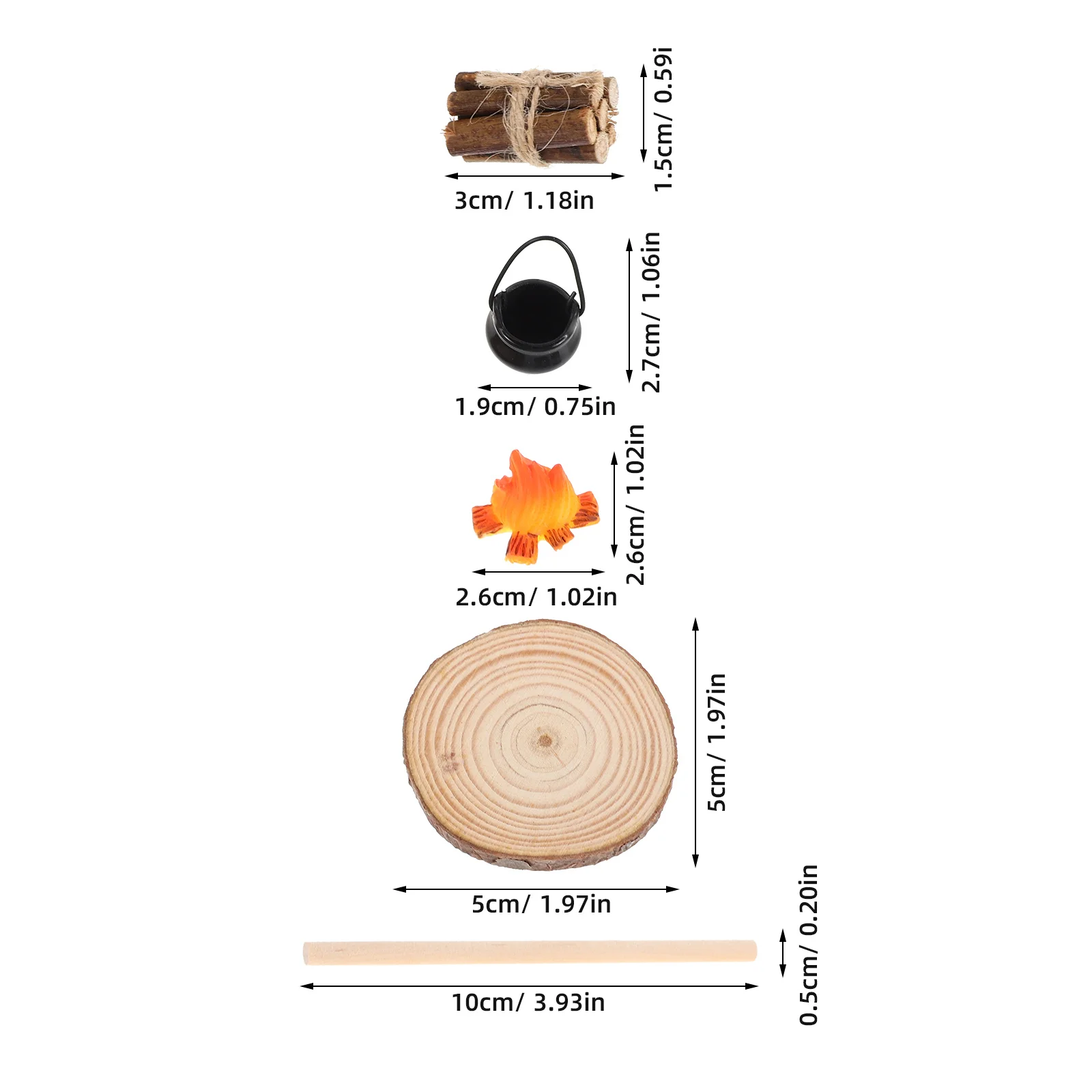 26 قطعة من موقد نار المخيم المصغر وعاء معلق من الخشب الحطب الواقعي لحديقة الجنية وعيد الميلاد وزينة المناظر الطبيعية الصغيرة