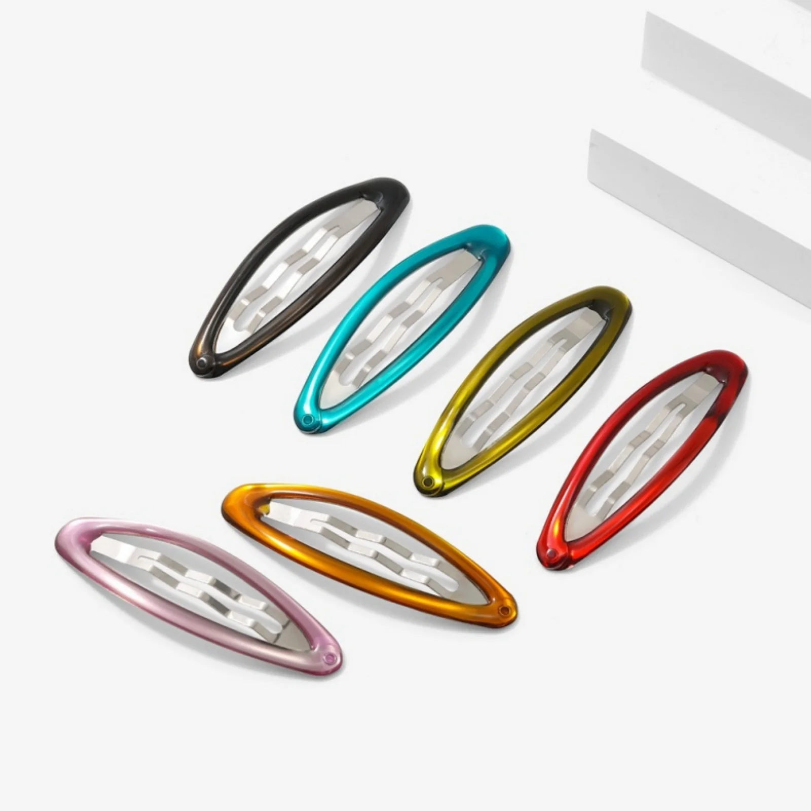 6PCS Solid Color Oil - Drip Hollow Oval Hairpins, Korean Blogger Style, Chic Side Clips for Bangs & Hair Styling