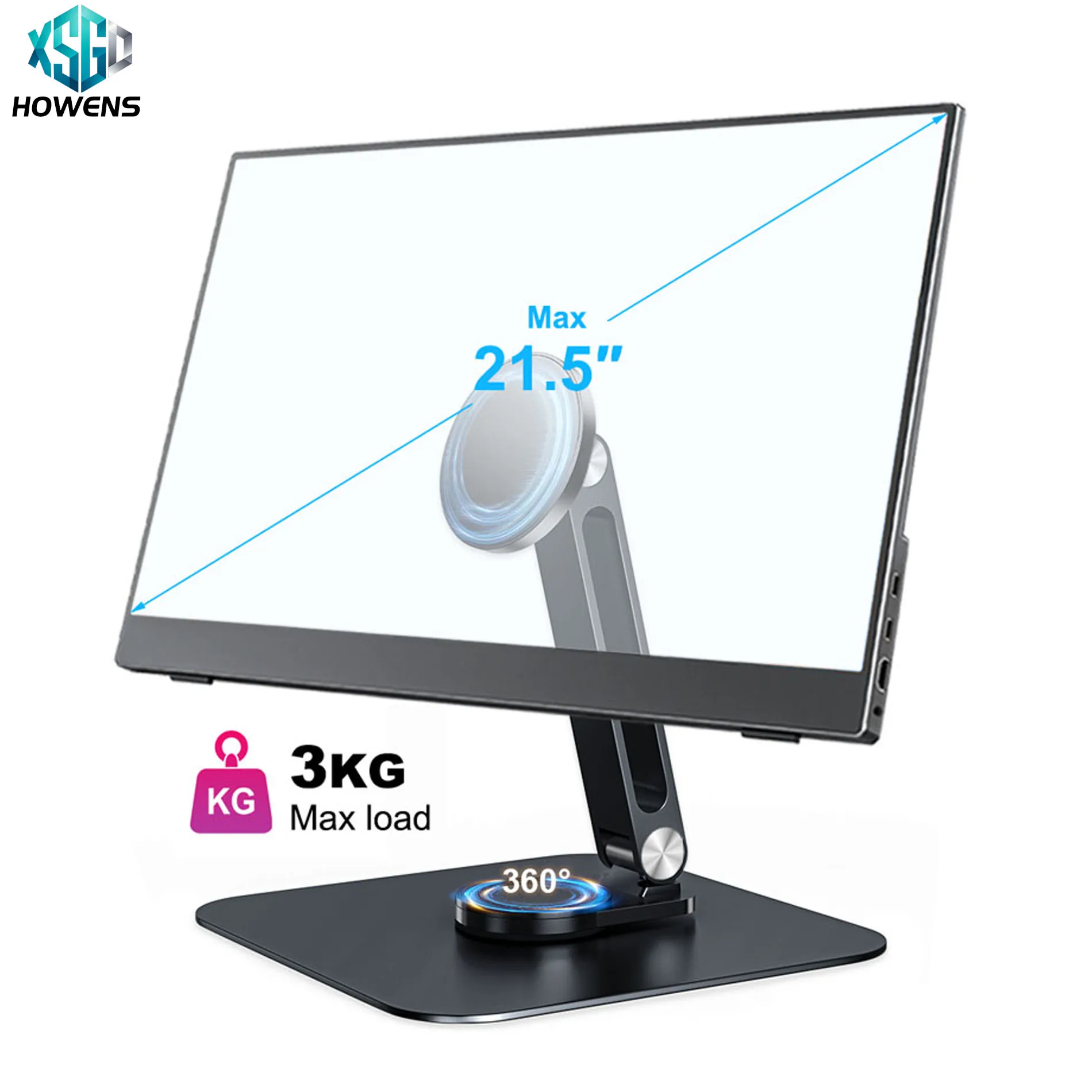 

HOWENS Magnetic Metal Stand 360° Rotatable Holder for 7-21.5 inch Portable Monitor, iPad & iPhone Displays, Stable 3KG Bracket