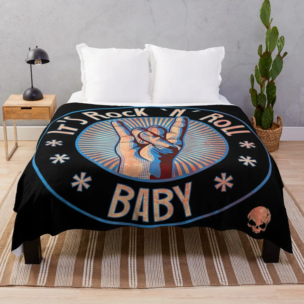 It's Rock N Roll Baby T-Shirt Retro Vintage Devil Hand 'N' Throw Blanket Soft Luxury Blankets