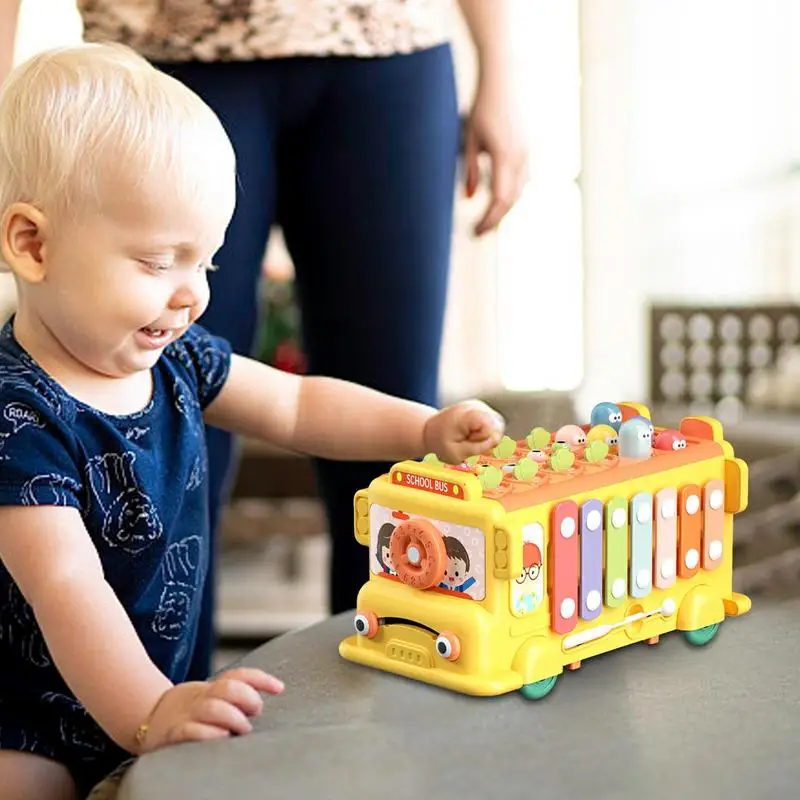 Speelgoedschoolbus 3 In 1 Muziekspeelgoed Met Kloppende Piano En Worteloogstspel Multifunctioneel Montessori Educatief Speelgoed Voor Meisjes