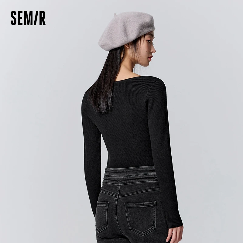 Semir-Suéter monocromático feminino, versátil, fino, camisa de fundo, temperamento, simples, suave, inverno, novo, 2023