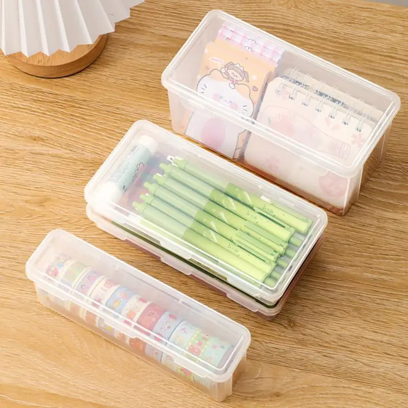 Clear Pencil Box Kids Pencil Organizer Box for Pens Storage Hard Pencil Case Crayon Box with Lids Multifunctional Pen Case Clear