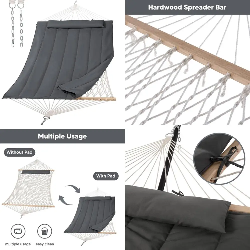 

Double Person Outdoor Hammock for Patio, Garden, Porch - Ideal for Relaxation in Dark Grey, Suitable for All Weather Conditions