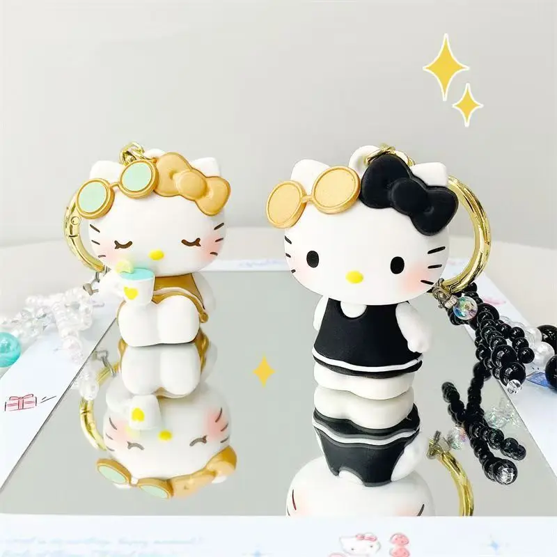 Gantungan Kunci Rantai Manik-manik Sanrio Hello Kitty KUROMI Asli Gantungan Kunci Mobil Kreatif Lucu Hadiah Gantungan Kunci Ransel Pelajar Anak-anak