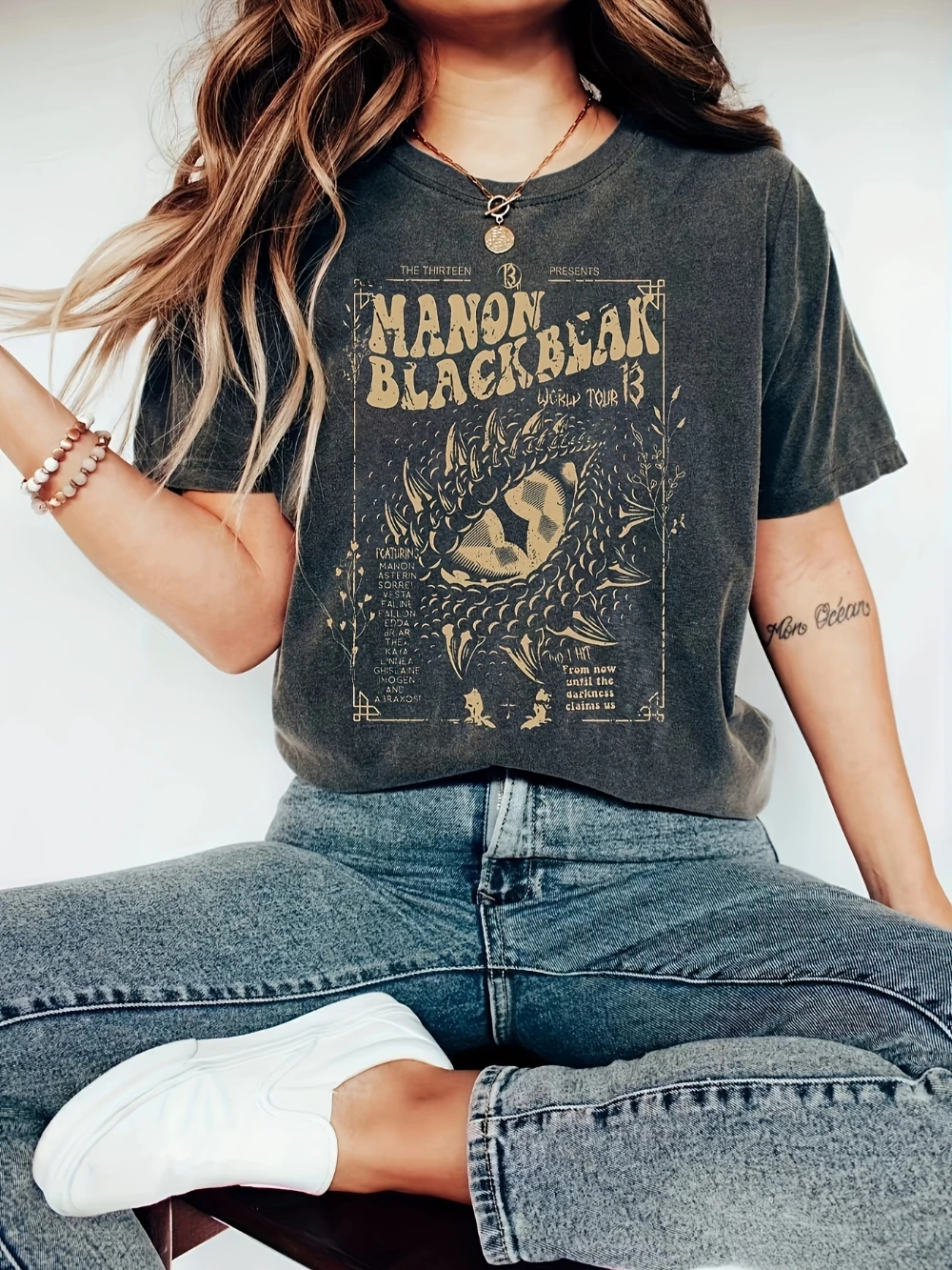 Glass T-shirt Crescent Moon City Book Quote Shirt Interesting Retro Pattern Print T-shirt  Pure Cotton Loose Casual Couple Shirt