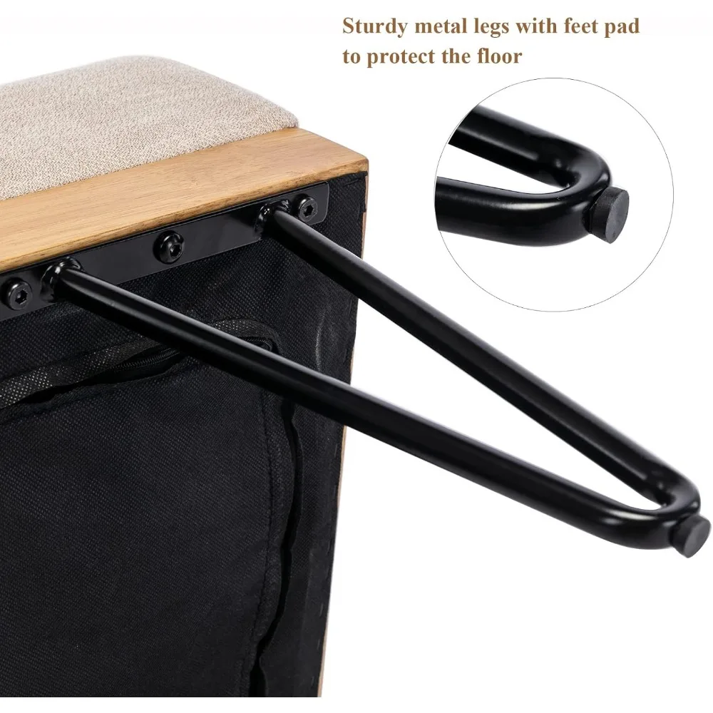 مقعد عثماني مستطيل من الكتان الصناعي الحديث مع حزام PU وأرجل معدنية، مقعد طاولة الطعام ومسند للقدمين ومقعد الأحذية #5