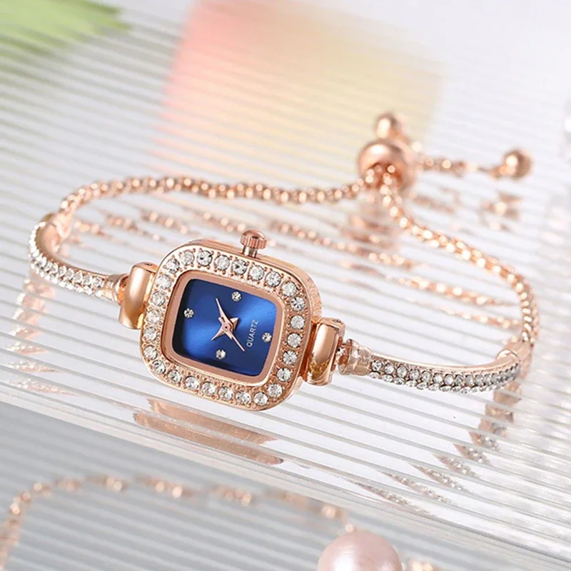 

New Luxury Women's Watches Bracelet Diamond Crystal Watch Fashion Elegant Quartz Stainless Steel Adjustable Bracelet Wristwatch