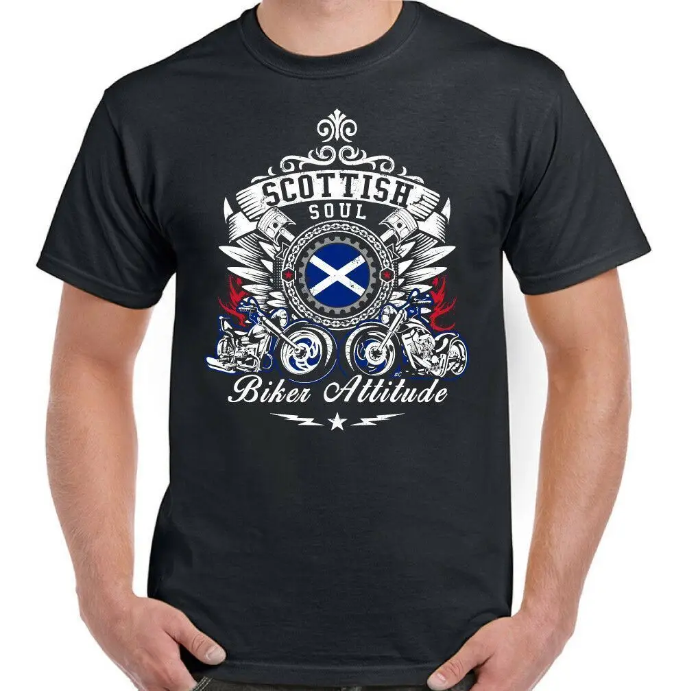 

Scottish Biker T-Shirt Attitude Mens Motorbike Motorcycle Bike Cafe Racer Soul
