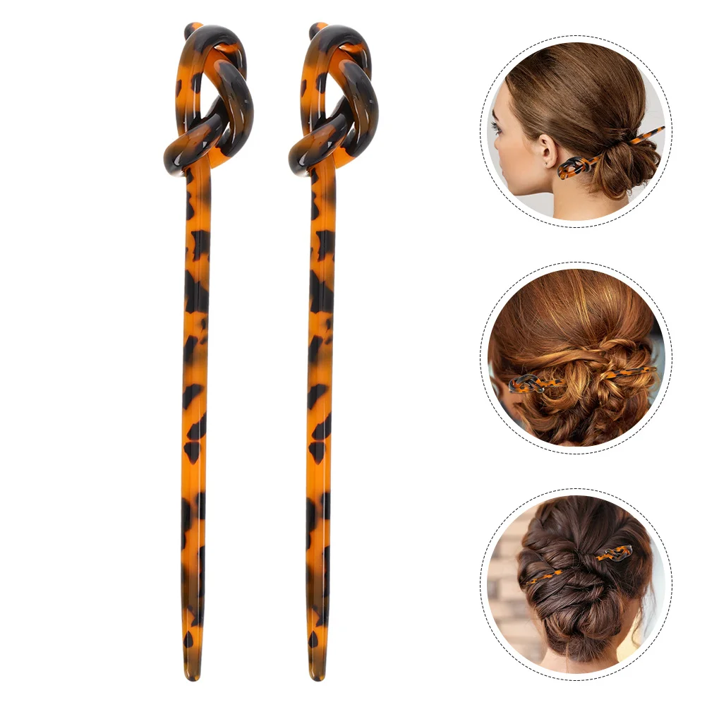 

2Pcs Vintage Leopard Print Hairpins Women Decorative Chinese Hair Sticks for Long Hair Buns Styling Accessories