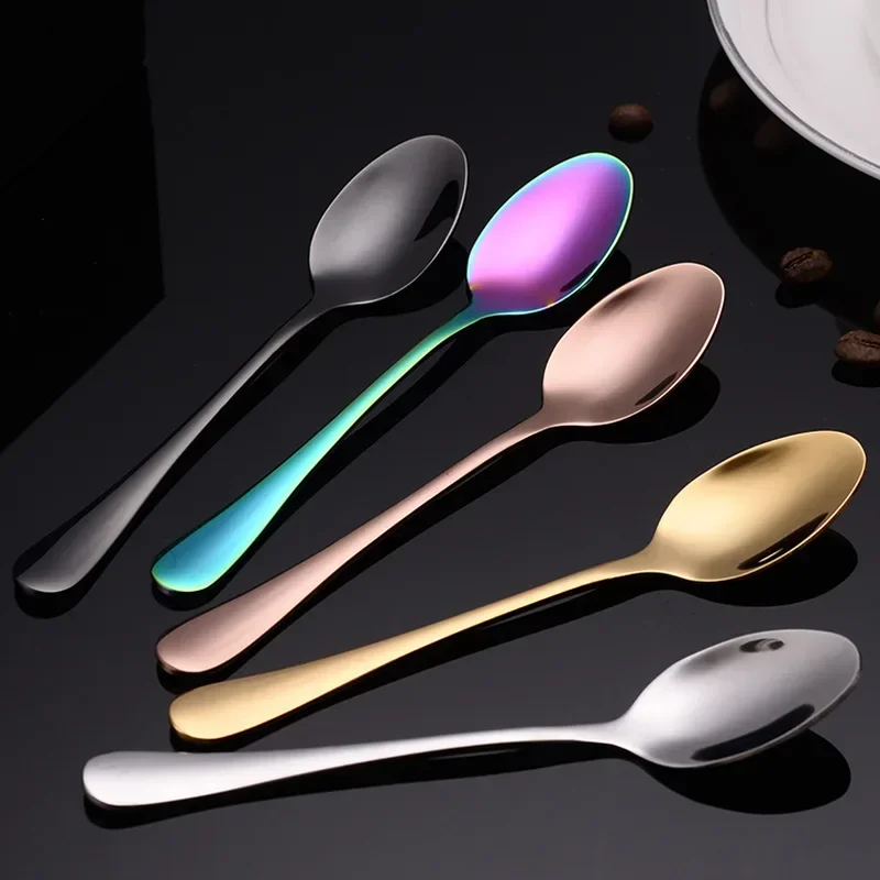 4//10pcs Edelstahl Regenbogen Farbe Teelöffel Kuchen Obst Löffel Suppe Dessert Kaffee löffel Besteck Geschirr Set langen Griff