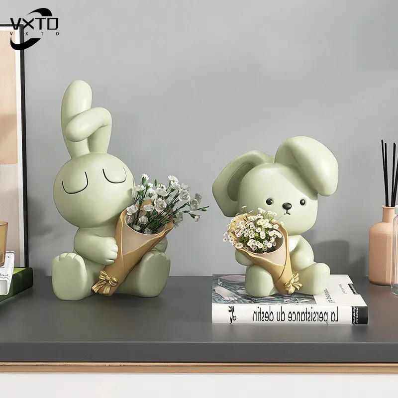 Cream Style Rabbit Vase Resin Ornaments, Home Decor Crafts, Office Desk Figurines, Living Room Decor, Kawaii Accessories, Gift