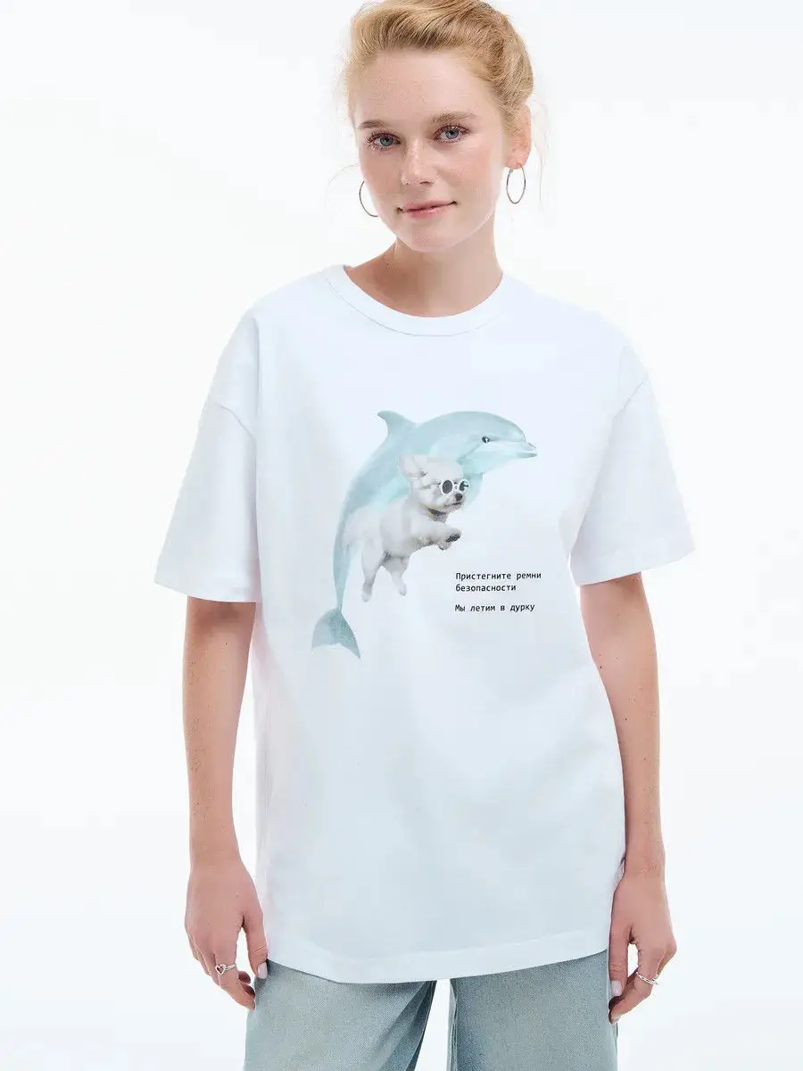 Y2K الروسية لطيف الكلب نمط القطن الخالص تي شيرت الصيف الراحة فضفاضة كبيرة الحجم الترفيه المحملة مزاجه المرأة الأساسية الحلو