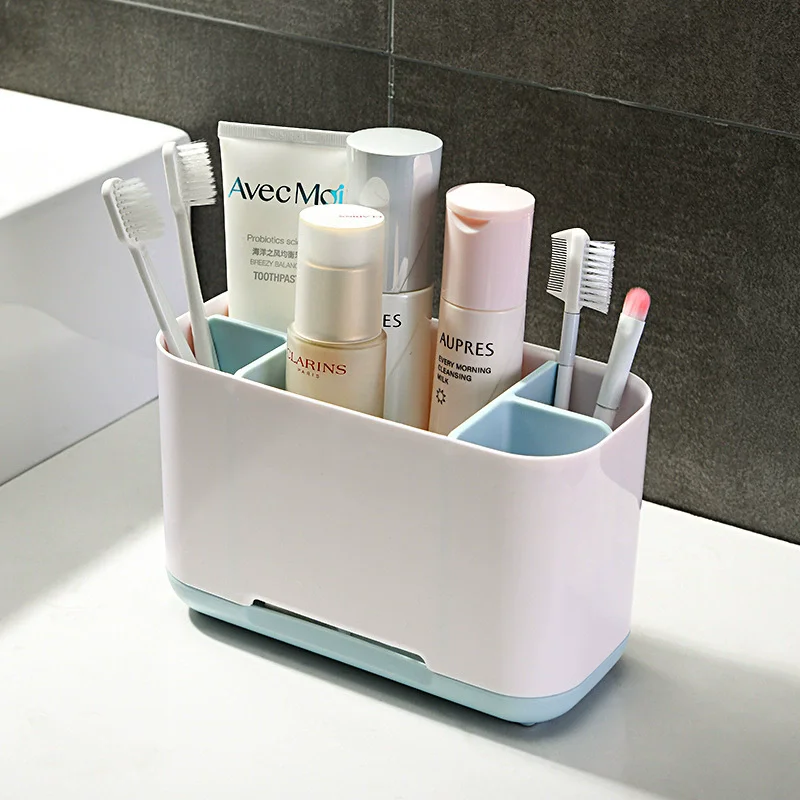 

Plastic Electric Toothbrush Toothpaste Holder Detachable Bathroom Drainable Storage Box Home Divided Grid Desktop Organizers