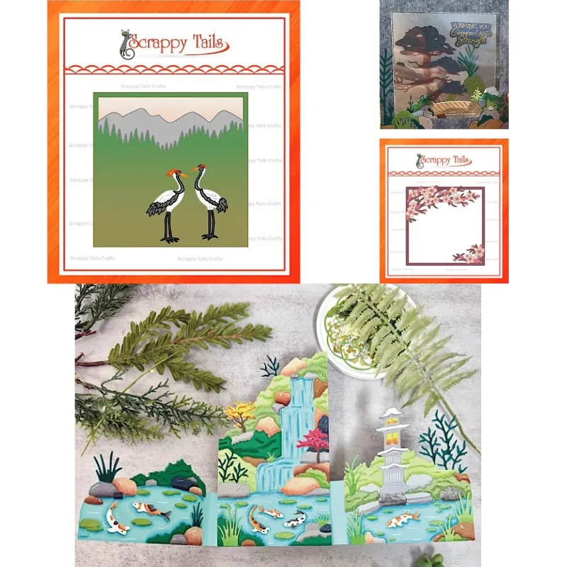 Beside the Waterfall Koi Pond Metal Cutting Die Scrapbook Diary Decoration Stencil Embossing Template DIY Greeting Card Handmade