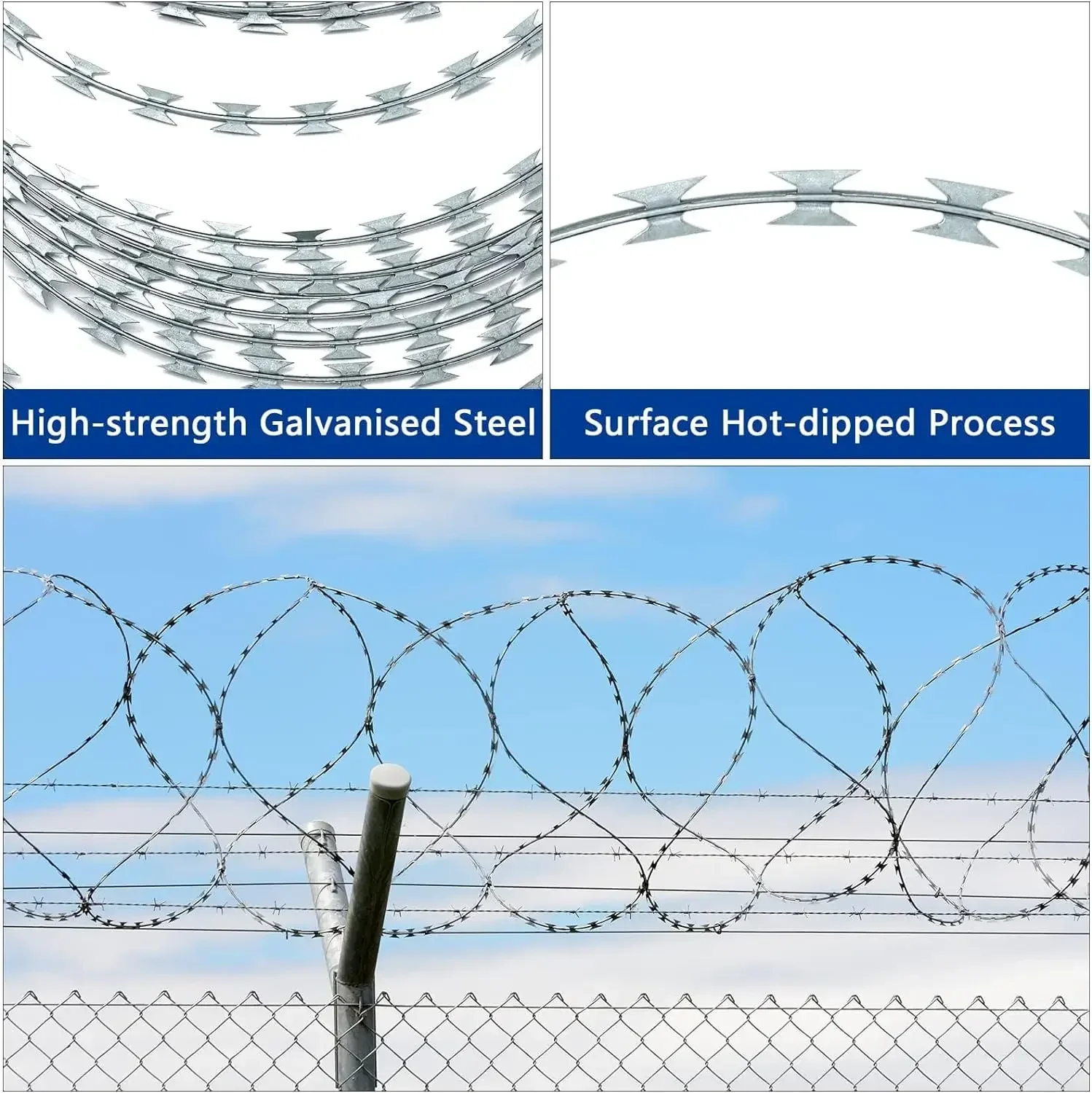 Razor Wire 150FT  Wire Fence Stretched Ribbon Barbed Wire Coils High Protection