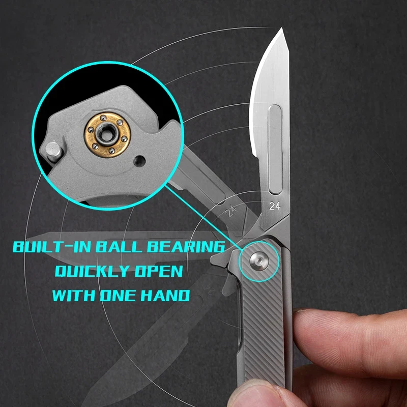 Folding Scalpel CNC Titanium Handle Mini Folding Knife No.24 Replaceable Carbon Steel Blades Pocket Knife Box Open Tools