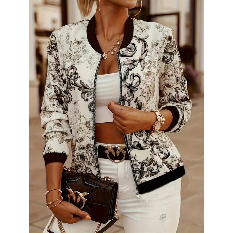 

Женская весенне-осенняя тонкая стильная повседневная куртка на молнии с принтом на все тело, женская куртка, куртка