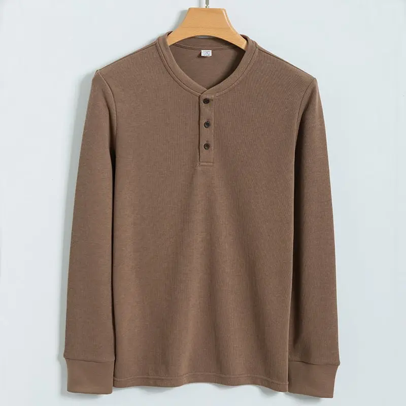 Henry Shirt Men's Long-sleeve Casual Round Neck T-shirt Male Base Layer Tops Knit Tshirt