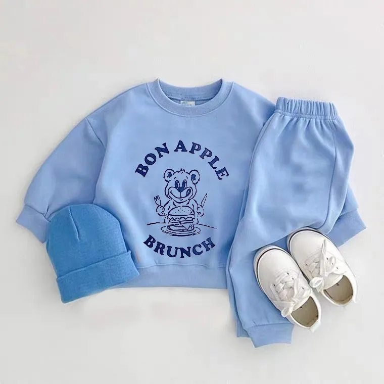 Toddler Cartoon Sweatshirt+Pants Two Piece Sets Spring Autumn Clothes Boys Solid Color Hoodies Long Sleeve Tracksuits Outer Wear