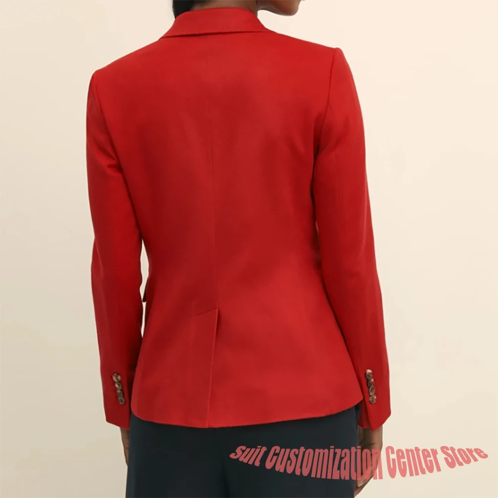 ملابس نسائية صوفية بحرية واحدة الصدر مكونة من قطعتين (سترة + بنطلون) طقم ملابس شتوية أنيقة للسيدات ملابس يومية غير رسمية