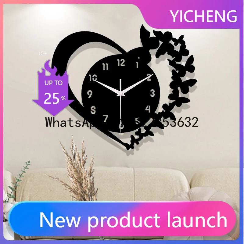 

LYY Heart shaped frameless design acrylic silent clock living room bedroom home decoration Mother's Day New Year Easter gift