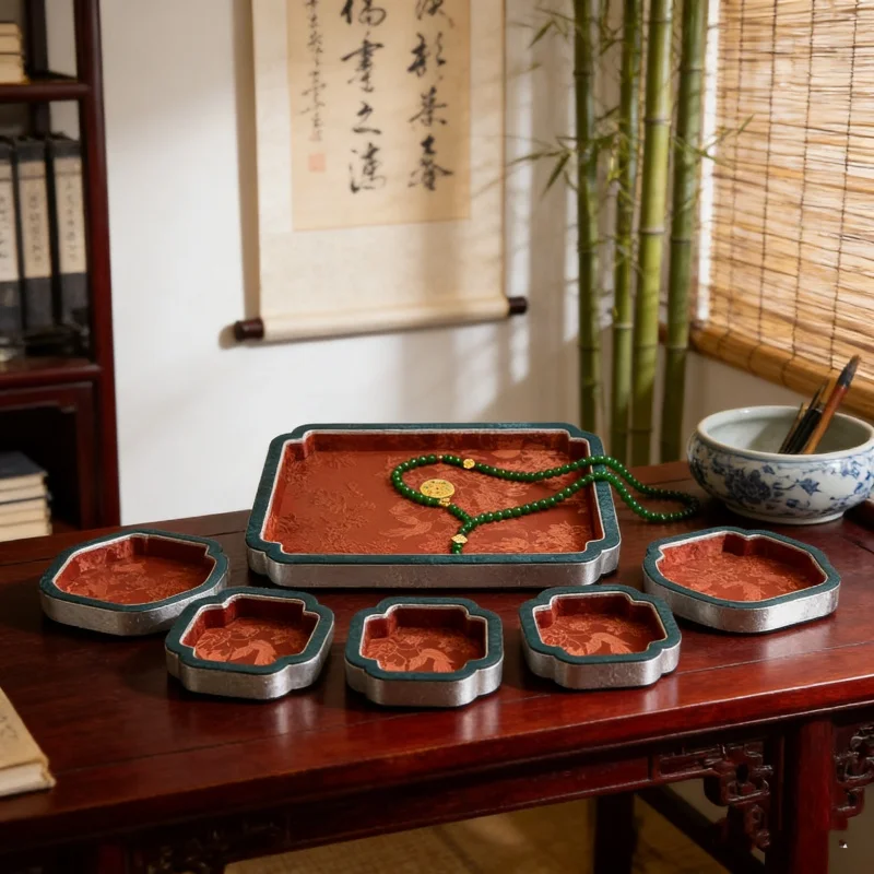 

5. Шелковый поднос в дворцовом стиле для исламских праздников, бархатный органайзер для демонстрации нефритовых браслетов, премиальный настольный футляр