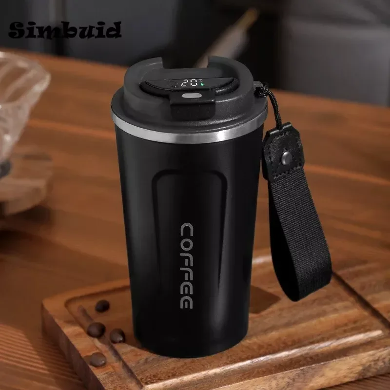 Smart Coffee Cup with Rope 510ml Stainless Steel Temperature Display Thermal Mug Non-slip Travel Insulated Bottle