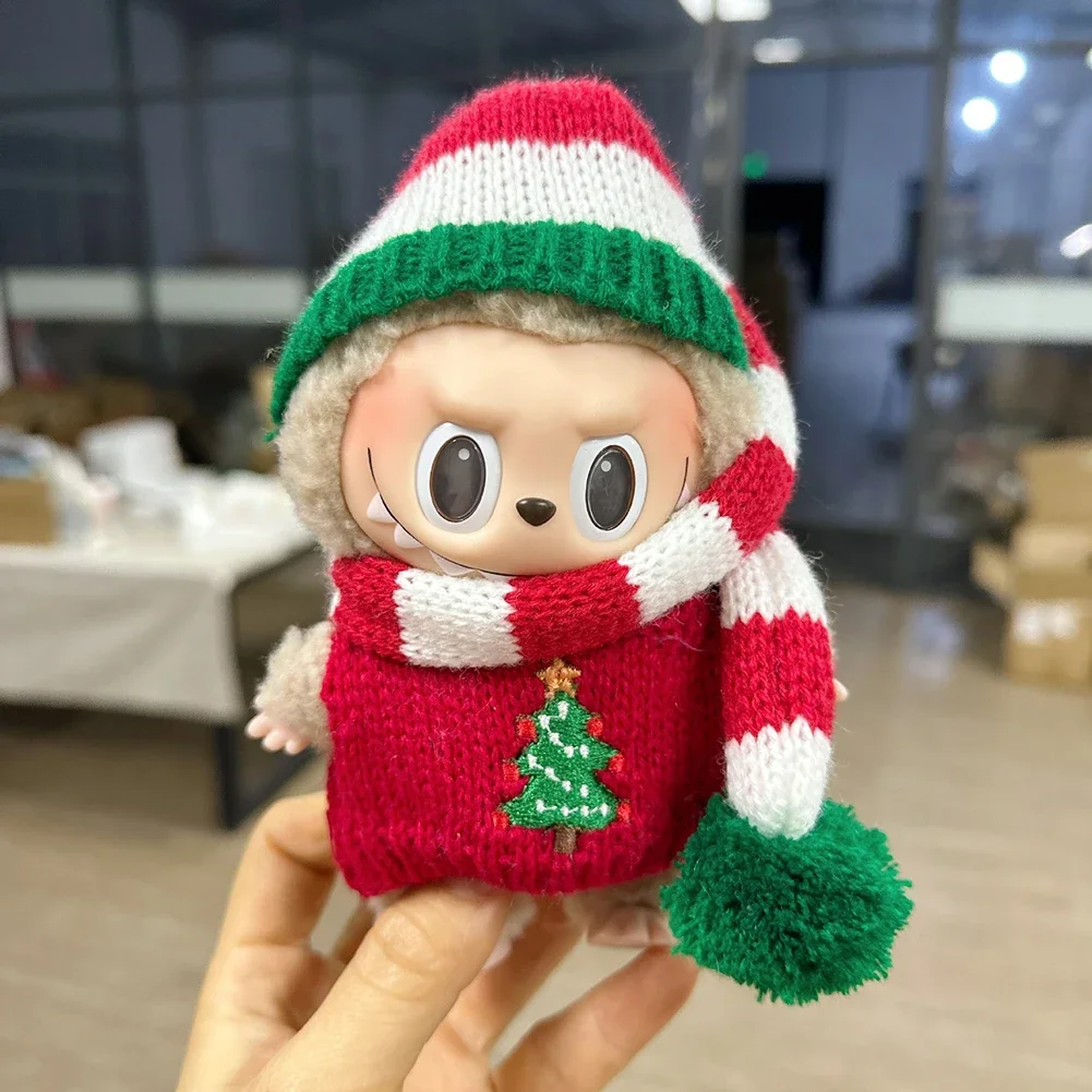 Mini ropa de muñeca de peluche de 15cm, accesorios de atuendo para Corea Kpop Exo Labubu Idol, sombrero de Navidad, suéter, falda, traje, regalo de ropa